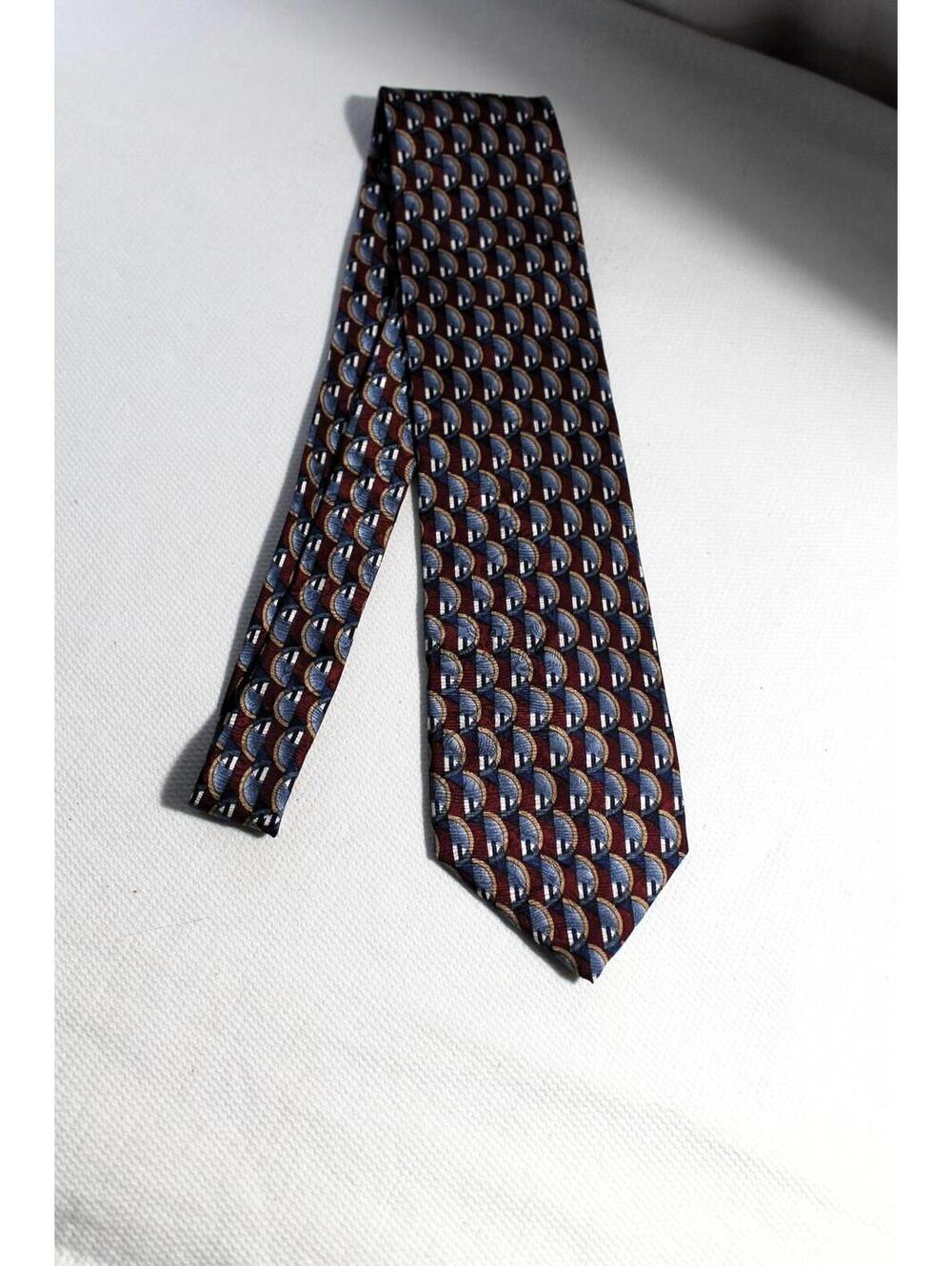 Vintage J. GARCIA Stonehenge Silk Necktie, Maroon - Blue, 3.5 X 58 Inches